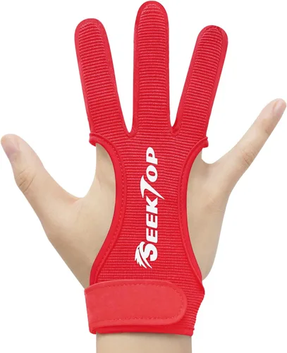 Miniatura 11 de Seektop Guantes de tiro con arco para caza de cuero, protector de tres dedos para jóvenes y adultos principiantes