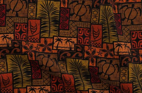 Spoonflower Tela - Negro polinesio hawaiano hawaiano Tiki Tropical Retro impreso en tela de gasa Fat Quarter - Costura Ropa de moda Vestidos