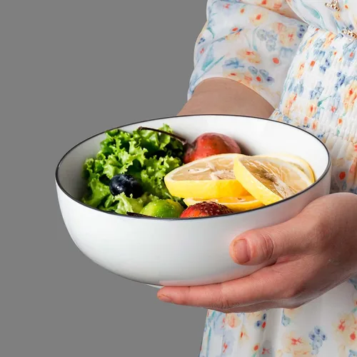 Miniatura 9 de Houlu Tazones de sopa de 40 onzas, cuencos de cereales, cuencos Pho, cuencos de ensalada, cuencos de porcelana blanca hueso, juego de 4, 7 pulgadas