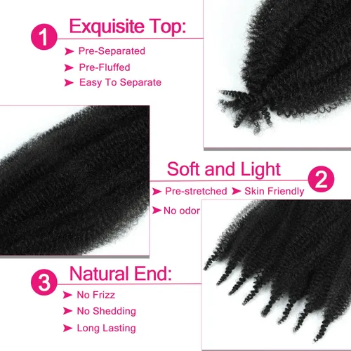 Miniatura 3 de Cabello afro elástico y trenzado de 30 pulgadas 2 paquetes, cabello preesponjado y trenzado elástico pre-estirado para extensiones de cabello suave