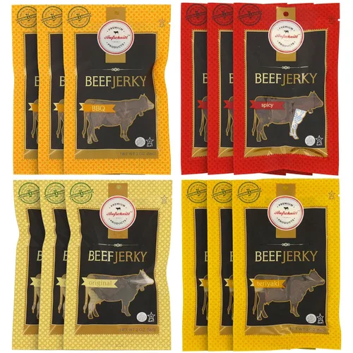 Aufschnitt - Paquete variado de carne seca de res – 12 unidades (2 onzas cada uno) | Kosher (certificado Star-K) | Certificado USDA 100% carne