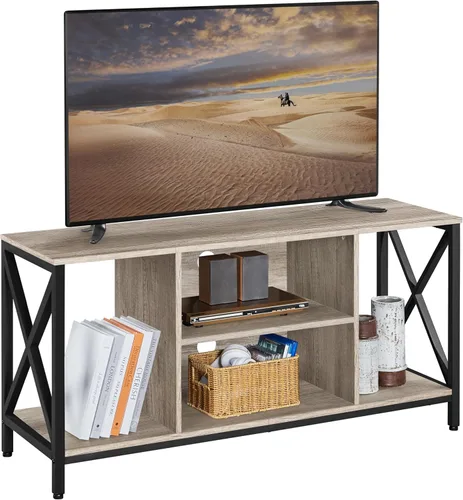 Yaheetech Soporte de TV Industrial para TV de 55 Pulgadas, Mesa de Centro de Entretenimiento y Consola de Medios con Almacenamiento Abierto para Gris