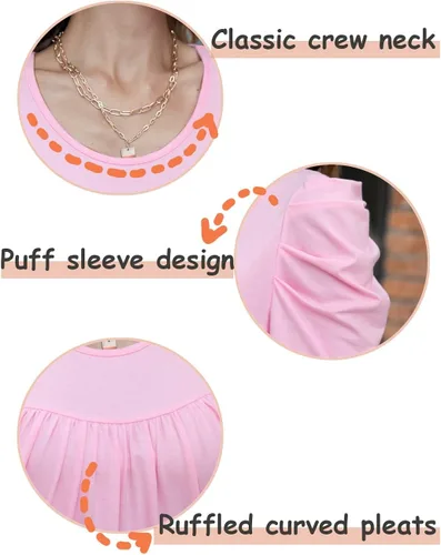 Miniatura 7 de Anydeer Camiseta casual de verano para mujer, manga abombada, cuello en V, blusa suelta, suéter de moda