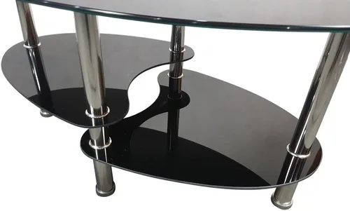 Miniatura 3 de Mesa de centro de cristal de 2 niveles, mesa de centro de vidrio templado, mesa central moderna rectangular mesa de té ovalada de vidrio con estante