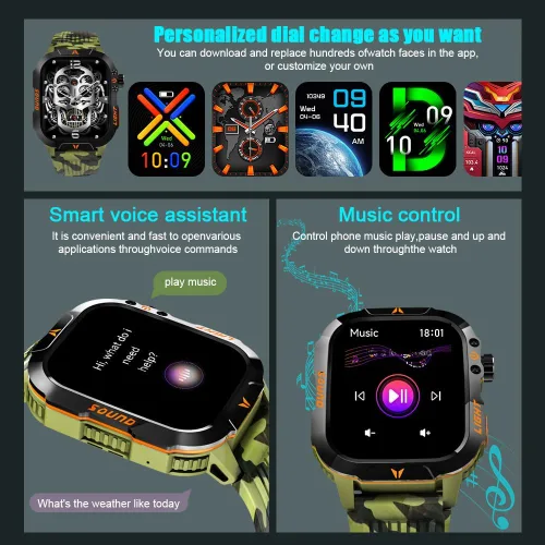 Miniatura 5 de QTLLBT Reloj Inteligente Recibir/Hacer Llamadas Linterna LED Brújula Altitud 2.01HD Rastreador de Fitness Múltiples Carátulas de Reloj Más de 100