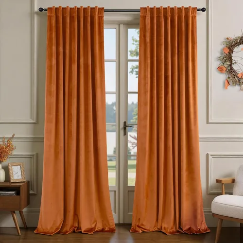 Miniatura 33 de Cortinas de terciopelo opacas para oscurecer la habitación de 63 pulgadas de largo para sala de estar, comedor, 2 paneles, privacidad pesada