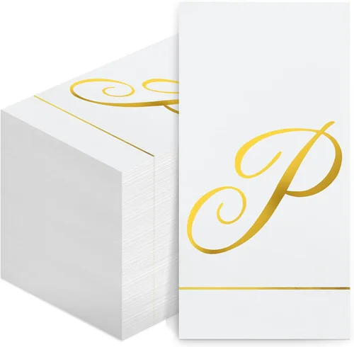 Miniatura 14 de Pasimy 100 servilletas con inicial, servilletas con monograma para invitados, toallas de papel con letras doradas, desechables, elegantes, toallas