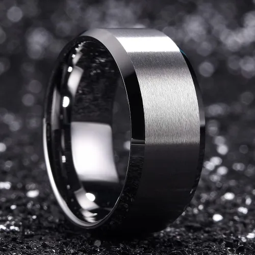 Miniatura 170 de King Will Anillo de boda de tungsteno para hombre, disponible en 15/64 a 25/64 de pulgada (6 a 10 mm), negro/plata, acabado mate, borde pulido