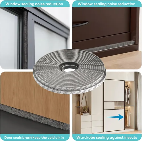 Miniatura 7 de Burlete autoadhesivo insonorizado de 33 pies para puertas y ventanas, tira de sellado de puerta con respaldo adhesivo 3M, 0.35 pulgadas de ancho x