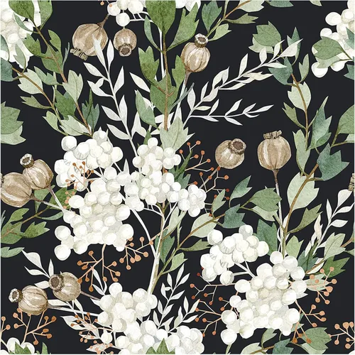 Papel tapiz autoadhesivo con hojas florales oscuras, para baño, papel tapiz autoadhesivo bohemio apto para inquilinos, papel de contacto floral