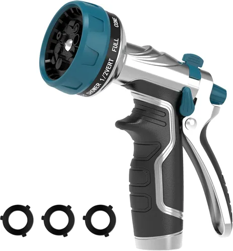 Miniatura 9 de Boquilla de manguera de jardín, boquilla de manguera de agua de metal resistente con 8 patrones de pulverización ajustables, rociador de mano