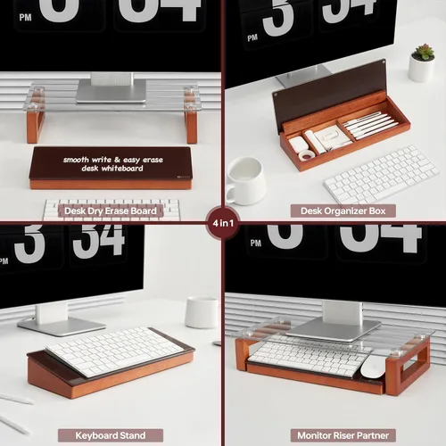Miniatura 3 de Pizarra blanca de escritorio con caja organizadora de madera para almacenamiento de suministros de oficina, pizarra blanca de borrado en seco