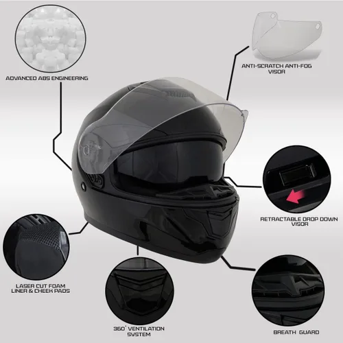 Miniatura 2 de Milwaukee Helmets MPH9835DOT 'Sweeper' - Casco de motocicleta de cara completa para hombres y mujeres, con visera desplegable