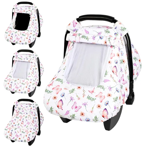 Miniatura 12 de Pea Pod Funda de Asiento de Automóvil para Bebé Niñas, Fundas de Asiento de Automóvil Infantil Arcoíris con Capota para Recién Nacidos, 2 Capas