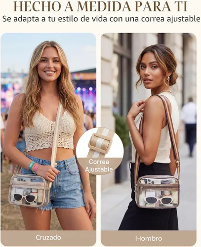 Miniatura 5 de Missnine Bolsa transparente para eventos de estadio, bolsa transparente acolchada para mujeres aprobada para estadio, bolsa cruzada de PVC