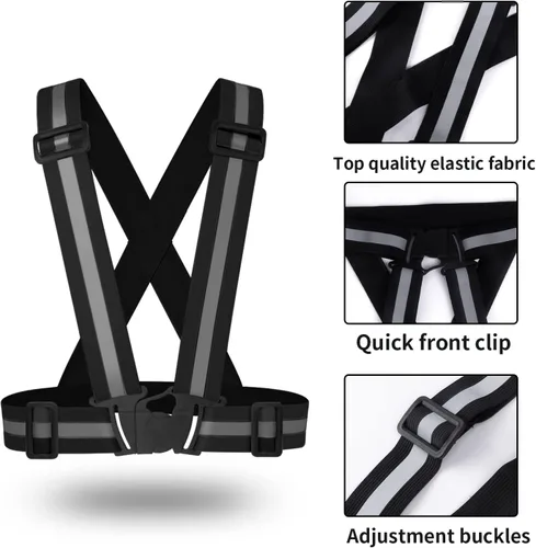 Miniatura 4 de Chaleco reflectante de 2 piezas, correas de seguridad reflectantes ajustables de alta visibilidad, equipo para correr, ciclismo, caminar, montar