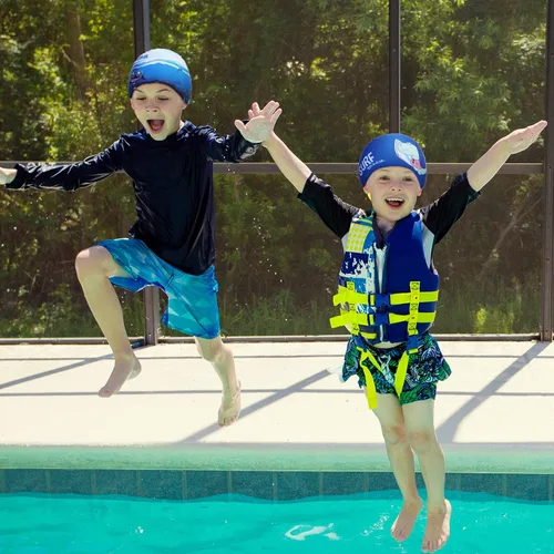 Miniatura 6 de Geyoga 3 piezas de gorras de natación para niños y niñas, gorras de natación para niños de 2 a 12 años, gorro de natación para piscina, gorro de Azul