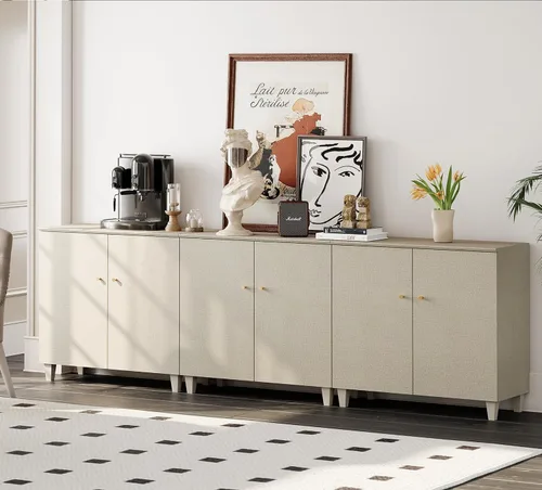 Miniatura 7 de WAMPAT Aparadores de buffet, mesa consola de madera Credenza de 70.8 pulgadas de ancho con 4 puertas, armarios de almacenamiento 2 en 1 modernos