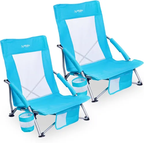 Miniatura 16 de Sillas de playa plegables bajas para adultos, silla de camping portátil ligera con soporte para tazas, silla de campamento plegable para conciertos