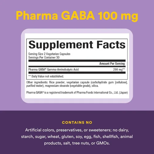 Miniatura 4 de Natural Factors 60 cápsulas vegetarianas de suplemento dietario para relajación antiestrés Pharma GABA de 100 mg, promueve la tranquilidad mental