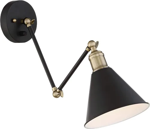 Miniatura 7 de 360 Lighting Wray - Lámpara de pared moderna con brazo oscilante ajustable para interiores con cable, juego de 2 lámparas de latón antiguo negro