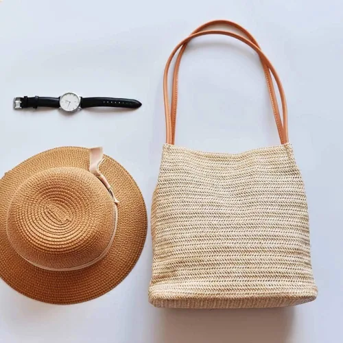 Miniatura 2 de Aphoraeny Bolsa de playa de paja para mujer, bolsa de hombro, bolso de mano para mujer