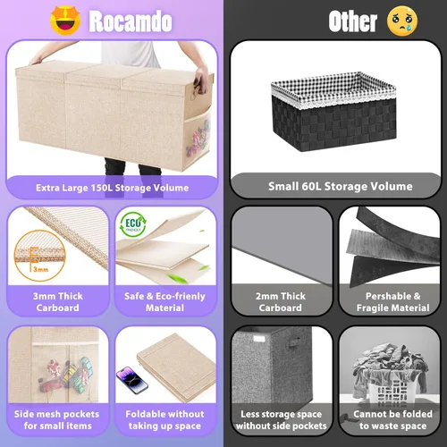 Miniatura 6 de Caja de almacenamiento de juguetes extra grande con divisor de tapa, cofre organizador de juguetes plegable resistente, contenedores cajas cestas