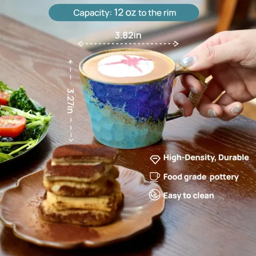Miniatura 2 de Taza única de estilo vintage japonés retro primitivo, hecha a mano en cerámica con barniz libre de plomo, taza de té artesanal, cómoda asa, taza