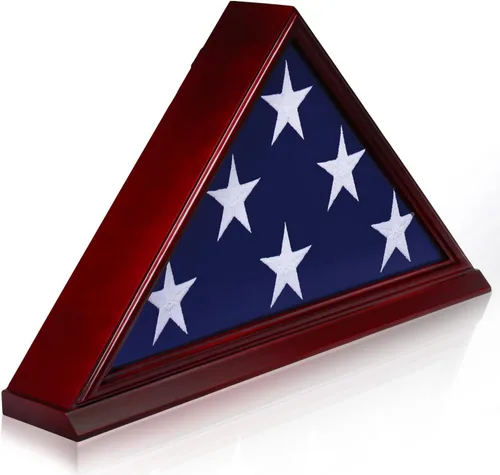 ANLEY Vitrina conmemorativa de madera maciza con base, parte delantera de cristal real, marco de bandera de entierro montado en la pared, caja de