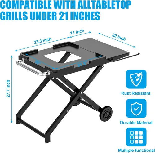 Miniatura 2 de Soporte de parrilla plegable para Ninja Woodfire OG701 OG800 OG900 Series y horno de pizza OG101, carrito de mesa al aire libre con estante lateral