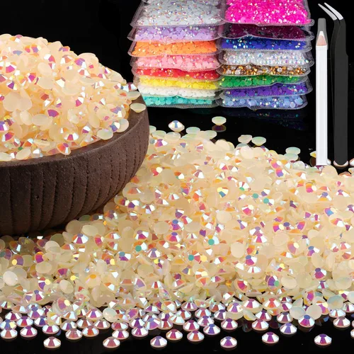 Miniatura 47 de 15000 diamantes de imitación de resina de 0.079 pulgadas a granel, diamantes de imitación de gelatina redondos negros con parte trasera plana, gemas