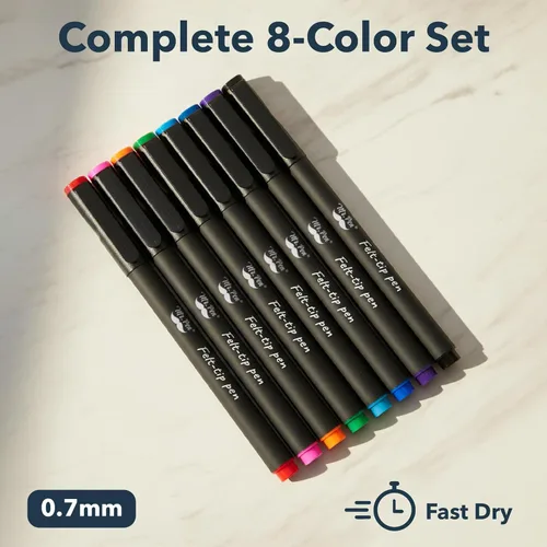 Miniatura 2 de Mr. Pen - Bolígrafos de punta de fieltro, paquete de 8, 0.028 in, colores surtidos, secado rápido, bolígrafos de punta de fieltro fina para artes