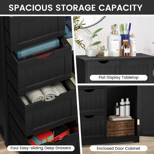 Miniatura 4 de COSTWAY Armario de almacenamiento de baño, organizador de almacenamiento de madera con 4 cajones profundos y estante ajustable, gabinete de piso