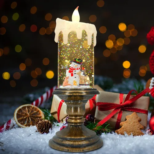 AOMIL Velas de Navidad sin llama, velas parpadeantes sin llama con temporizador, velas LED que funcionan con pilas, luz de vela de globo de nieve