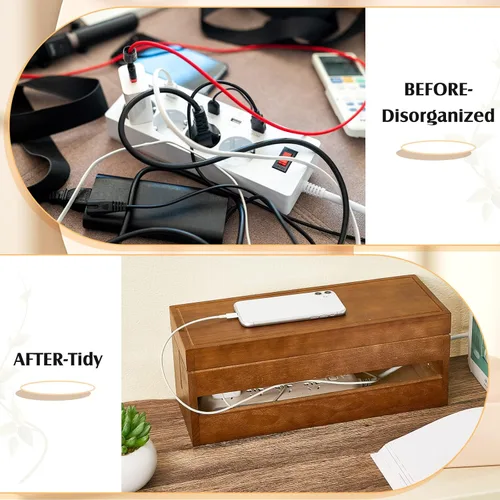 Miniatura 5 de Hoteam Caja organizadora de cables de madera, juego de 48 unidades, organizador de cables, soporte para regletas de alimentación, clip para ocultar