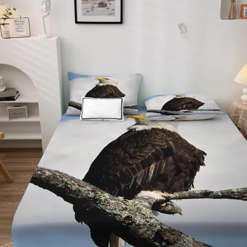 Miniatura 2 de Bald Eagle - Juego de sábanas de tamaño individual, sábanas de pájaros, sábanas y fundas de almohada estampadas de 3 piezas, sábana bajera ajustable