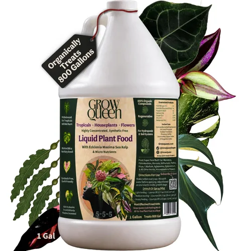 Organic Liquid Indoor Plant Food, Houseplant, Tropical & All-Purpose Indoor Plant Fertilizer, Organic Liquid Fertilizer 5-5-5 with Sea Kelp 1 Gallon