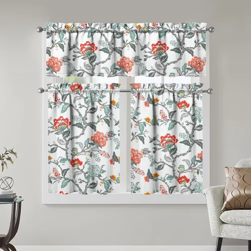 Miniatura 11 de Juegos de cortinas bohemias de cocina para ventanas, cortina bohemia con flores, cenefa para ventana de fregadero, juego de 3 piezas, decoración