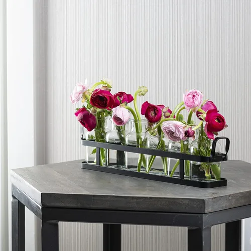 Miniatura 3 de Florero de cristal de 6 piezas con soporte de metal, el mejor juego de jarrones para decoración del hogar y la mesa, decoración de boda, cocina