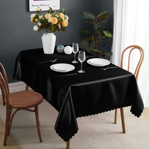 Miniatura 4 de KKJIAF Paquete de 1 mantel de satén negro de 58 x 102 pulgadas, rectangular, brillante, sedoso y suave, para decoración de banquete de boda, fiesta