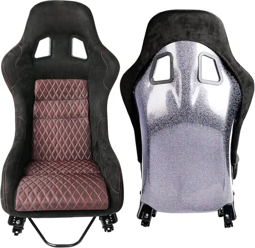 Miniatura 10 de Tamaño L Pieza De Asiento De Carreras Con Respaldo De Fibra De Vidrio Fuerte Universal Para Coches Tela Negra Costura De Diamante Blanca Con