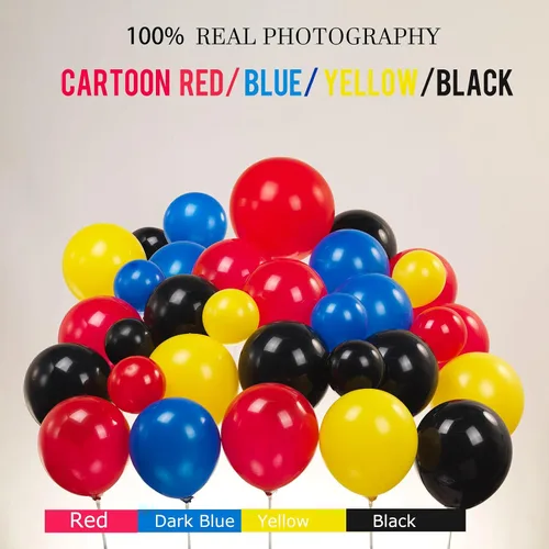 Miniatura 2 de Kit de guirnalda de globos rojos, amarillos, azules y negros de 130 piezas con globos de mylar con destello de rayo de fuego Starburst para Amarillo