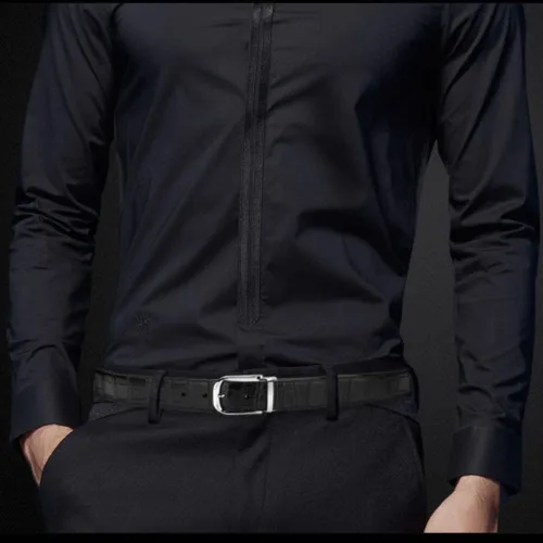 Miniatura 3 de IMQSQIK Cinturones de vestir de cuero genuino para hombres, 1.38 pulgadas, diseño moderno y clásico para el trabajo, negocios y casual
