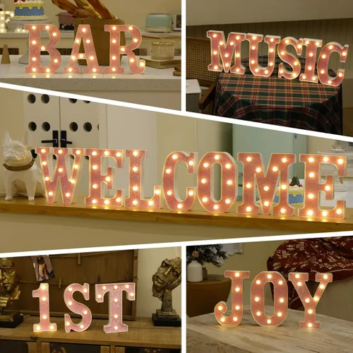 Miniatura 6 de Letras con luces LED, letras de marquesina con brillantina rosa, letras del alfabeto, letreros iluminados por pilas, para decoración de fiestas