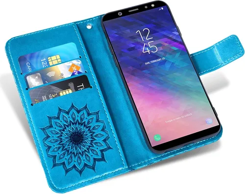 Miniatura 3 de Funda de teléfono para Samsung Galaxy A6 (2018) con protector de pantalla de vidrio templado y cubierta delgada de cuero, soporte para tarjetas