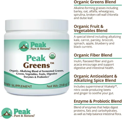 Miniatura 5 de Peak Pure & Natural Peak Greens apoya el equilibrio del pH y la alcalinidad Polvo de bebida verde superalimento Mezcla de hierba fermentada