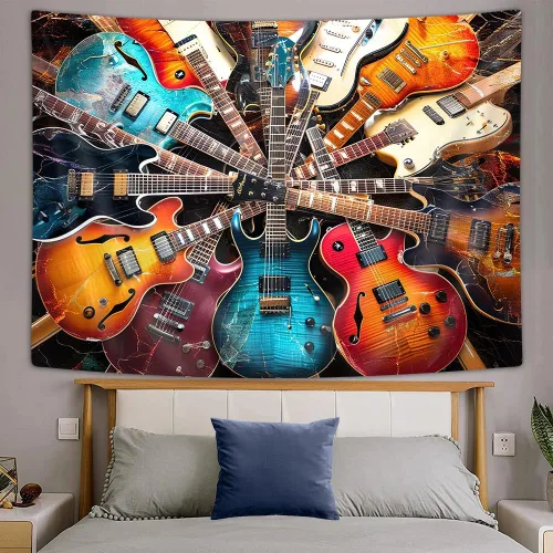 Miniatura 4 de Tapiz musical con temática de guitarra musical, tapiz musical de rock and roll, para colgar en la pared para hombres y niños, decoración de fiesta