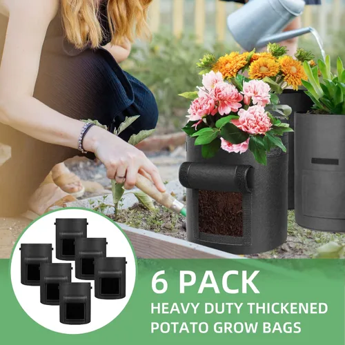 Miniatura 2 de LITLANDSTAR Paquete de 6 bolsas de cultivo de papas de 7 galones, tela no tejida resistente, bolsa de plantación de jardín, contenedor de plantas