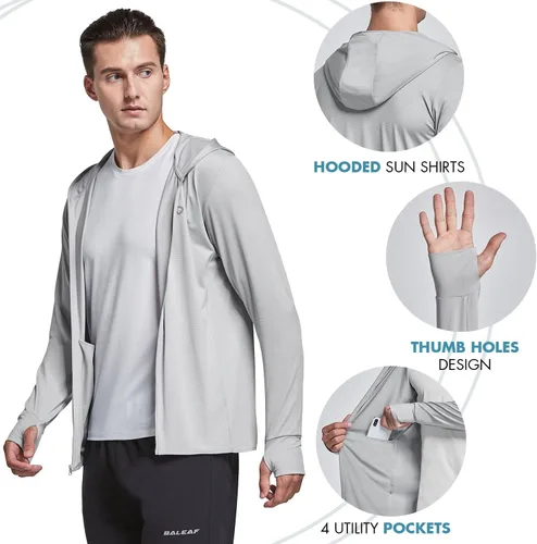 Miniatura 5 de baleaf Chaqueta ligera con capucha y cremallera completa UPF 50+ para hombre, camisa de enfriamiento de manga larga con bolsillo, senderismo, pesca