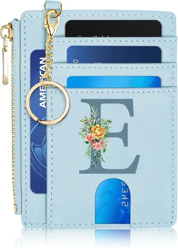 Miniatura 18 de Tarjetero para mujer minimalista y delgado con bolsillo frontal, bloqueo RFID, cartera compacta con ventana para identificación y bolsillo